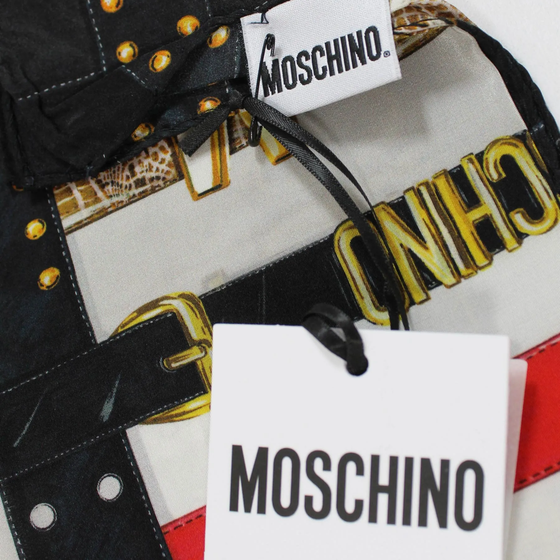 Moschino Small Scarf Belts With Gold MOSCHINO Design - Crepe Silk SALE