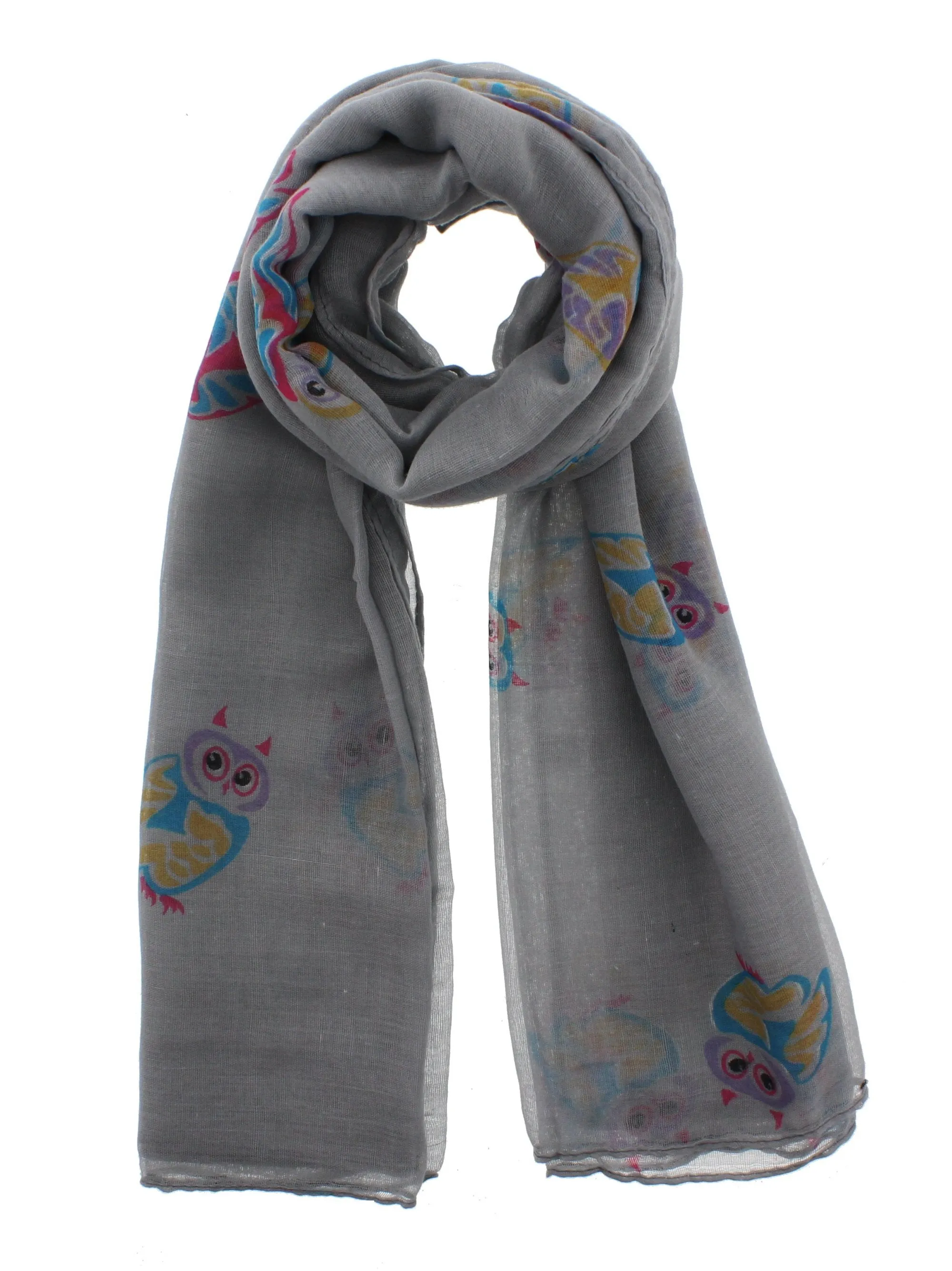 Multicolour Owl Print on Coloured Scarf