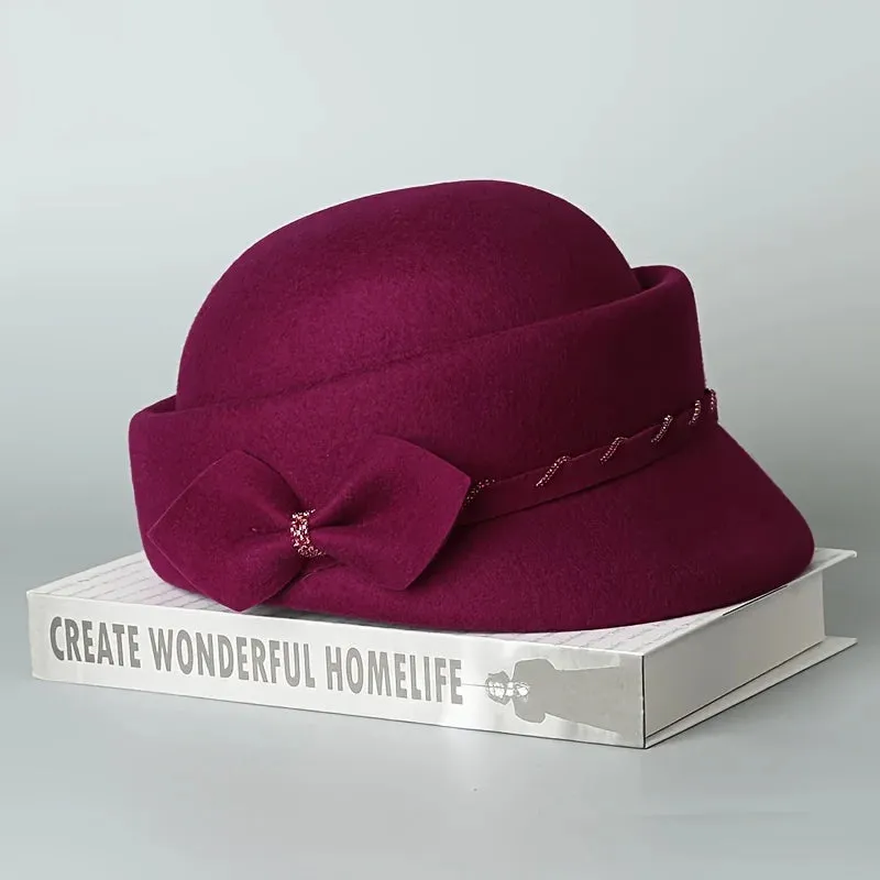 New Hat Women's Bow Decoration Simple Fashionable Pot Wool Hat