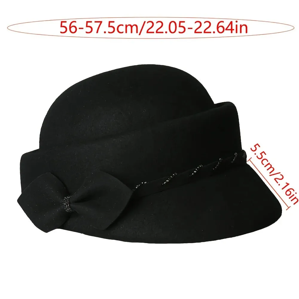 New Hat Women's Bow Decoration Simple Fashionable Pot Wool Hat