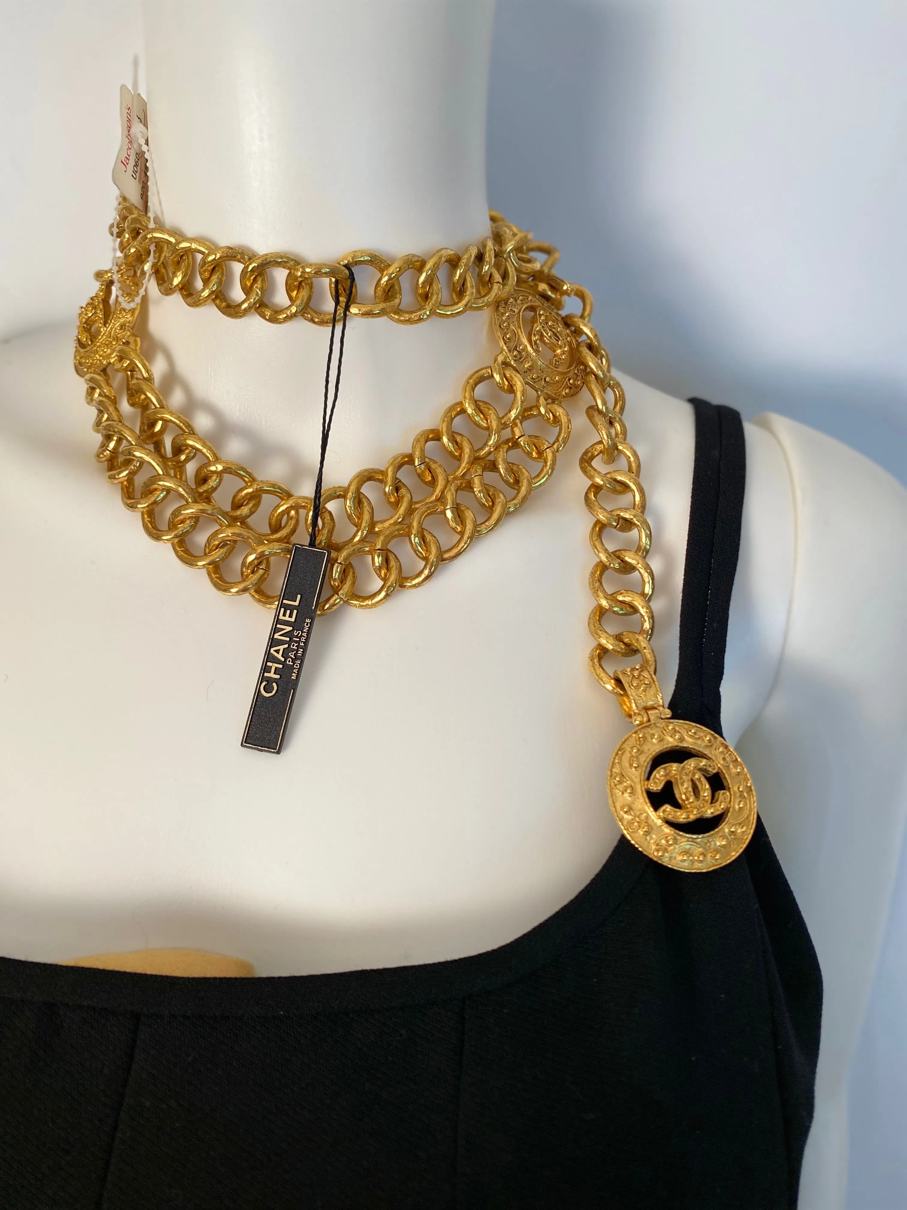 NWT New Chanel 94A gold medallion chain strand belt necklace accessory