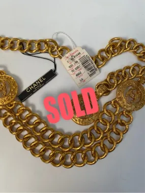 NWT New Chanel 94A gold medallion chain strand belt necklace accessory