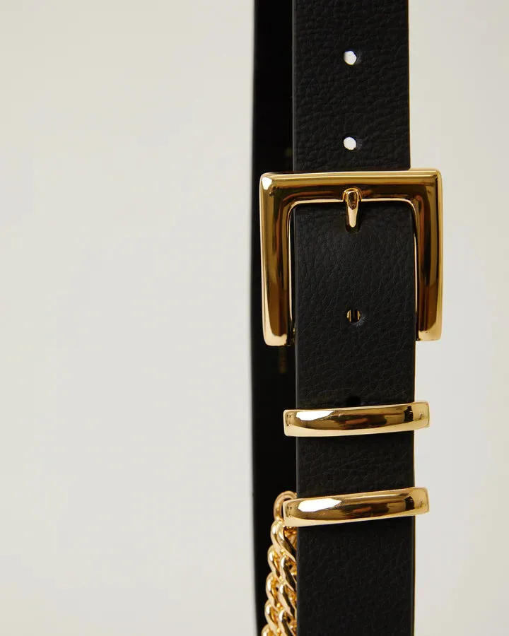 Phoenix Leather Belt in Black Gold