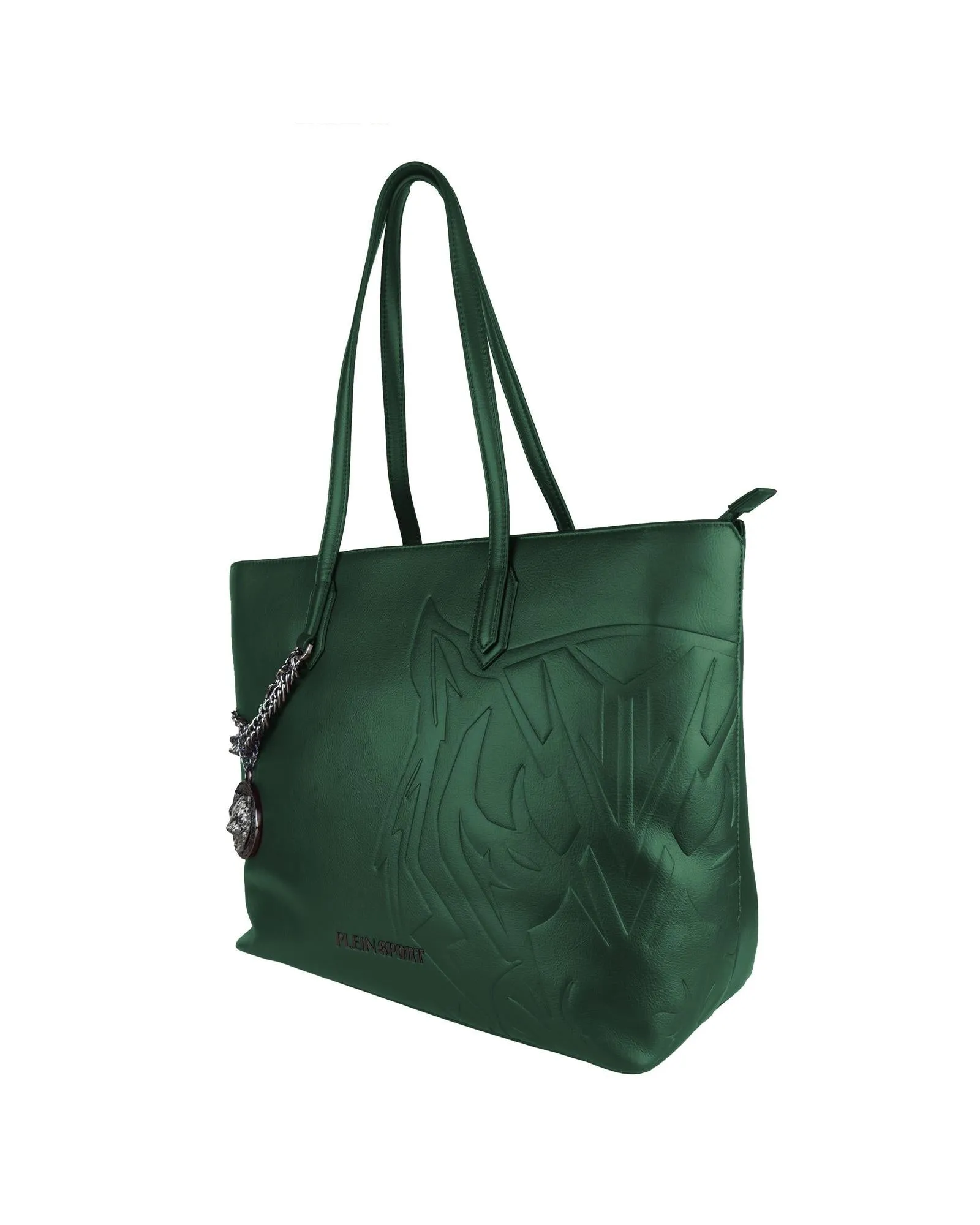 Plein Sport Tiger Embossed Leather Shoulder Bag Green