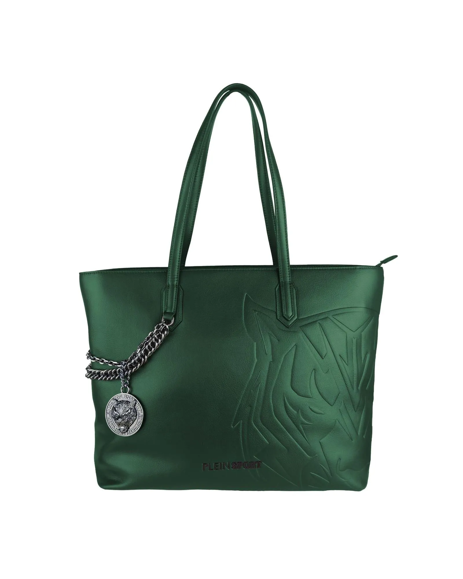 Plein Sport Tiger Embossed Leather Shoulder Bag Green