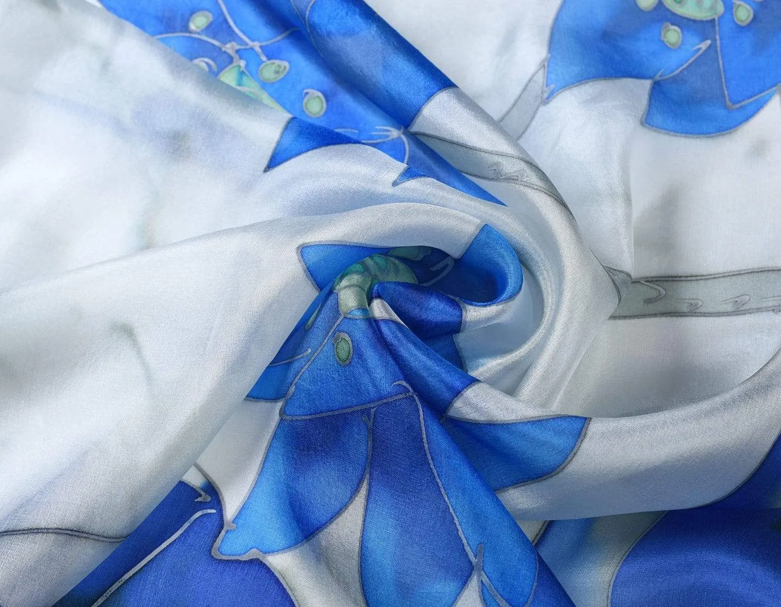 Square Hand Painted Silk Scarf - Blue Lotus