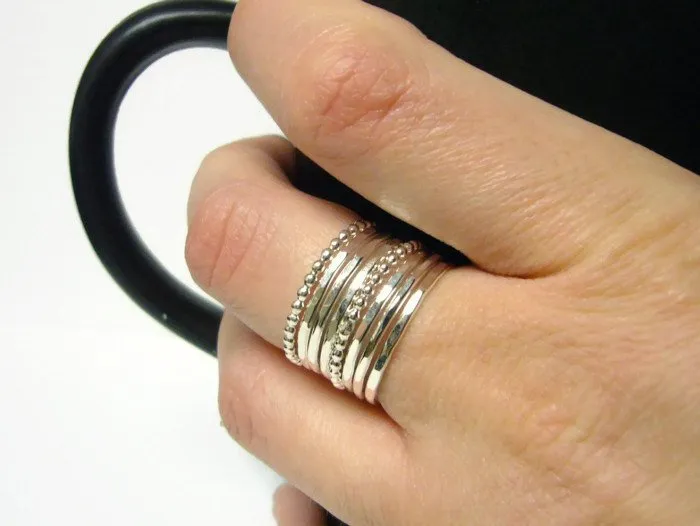 Stacking rings • Silver layering rings • Sterling silver stacking rings • Silver beaded ring • Stackable rings • Stacker rings