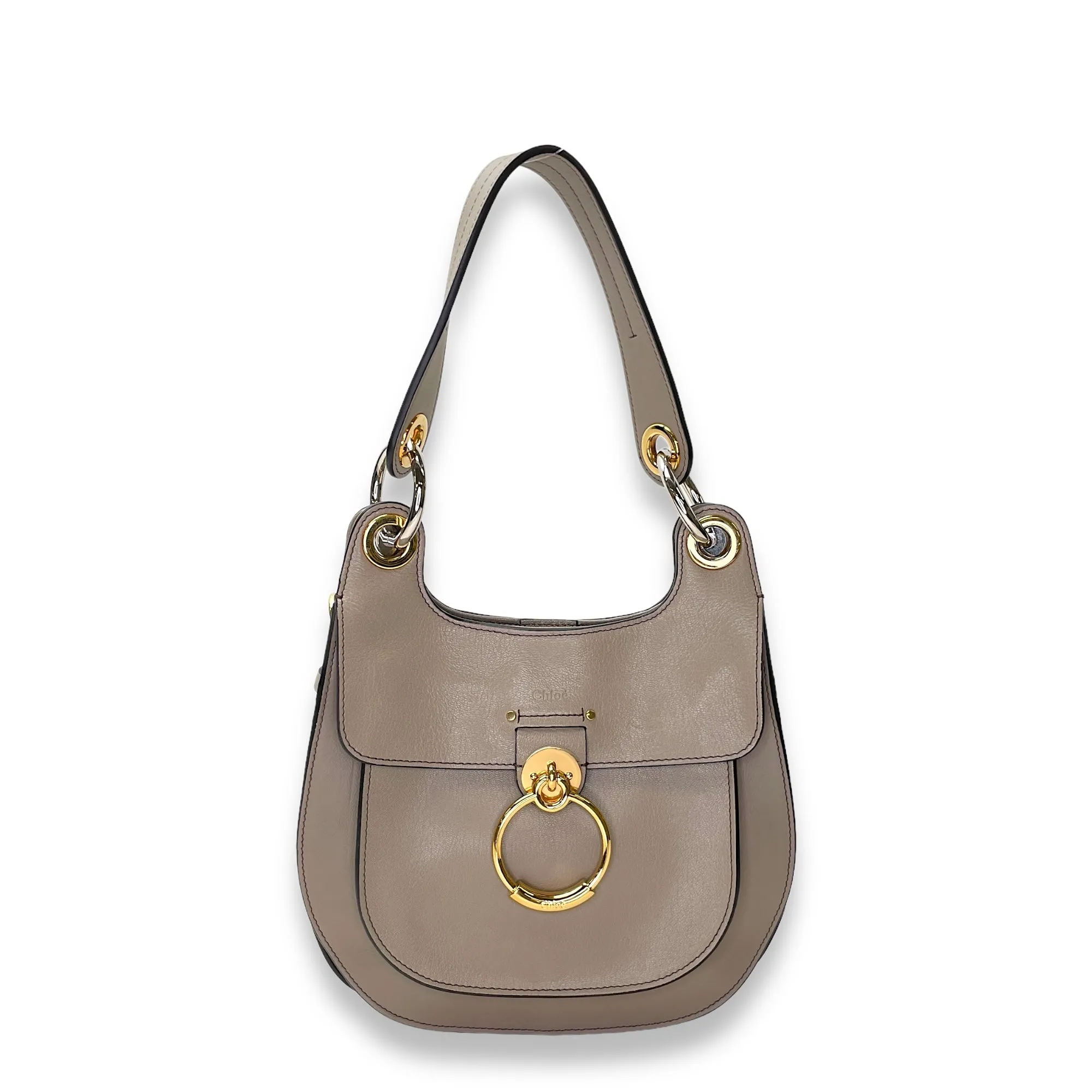 Tess Hobo Shoulder Bag  Grey in Calfskin , Gold Hardware