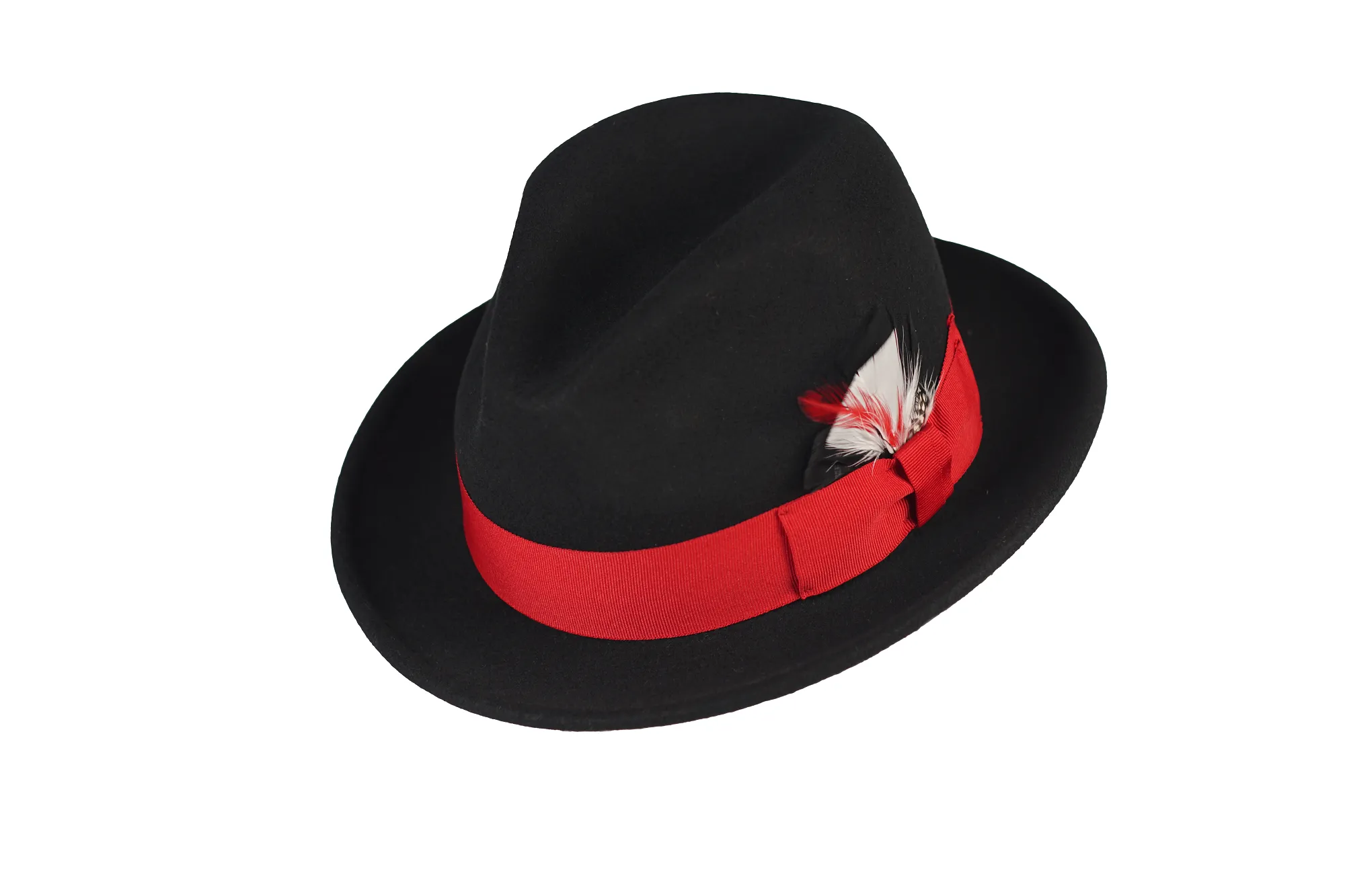 Trilby Soft 100% Australian Wool Felt Body With Removable Feather Fully Crushable Black/Red Hat Great For Travel.