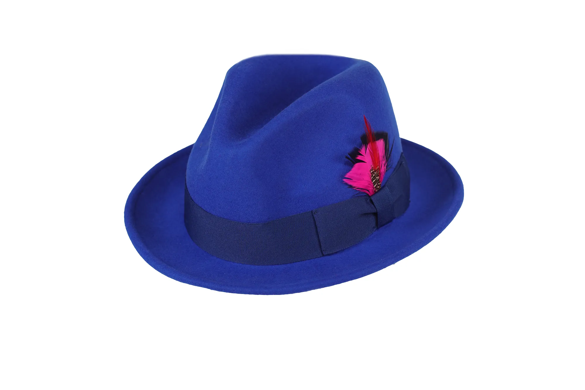 Trilby Soft 100% Australian Wool Felt Body With Removable Feather Fully Crushable Royal Blue Hat Great For Travel.