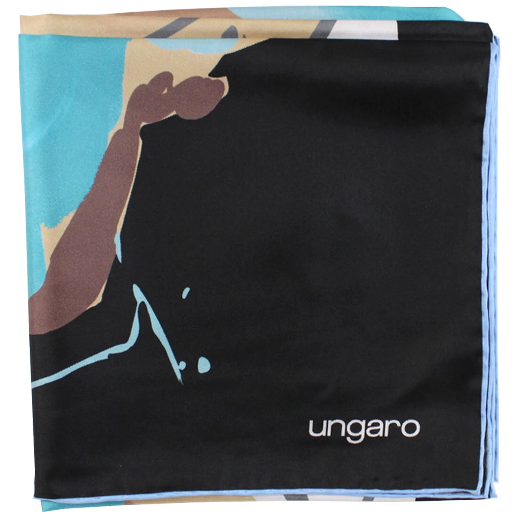 Ungaro Scarf Black Brown Aqua Floral - Twill Silk Square Foulard BLACK FRIDAY SALE