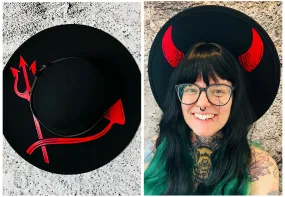 Vegan Felt Wide Brim Hat - Flat Top XL Brim - "Devil"