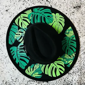 Vegan Felt Wide Brim Hat - XL Brim - "Monstera"