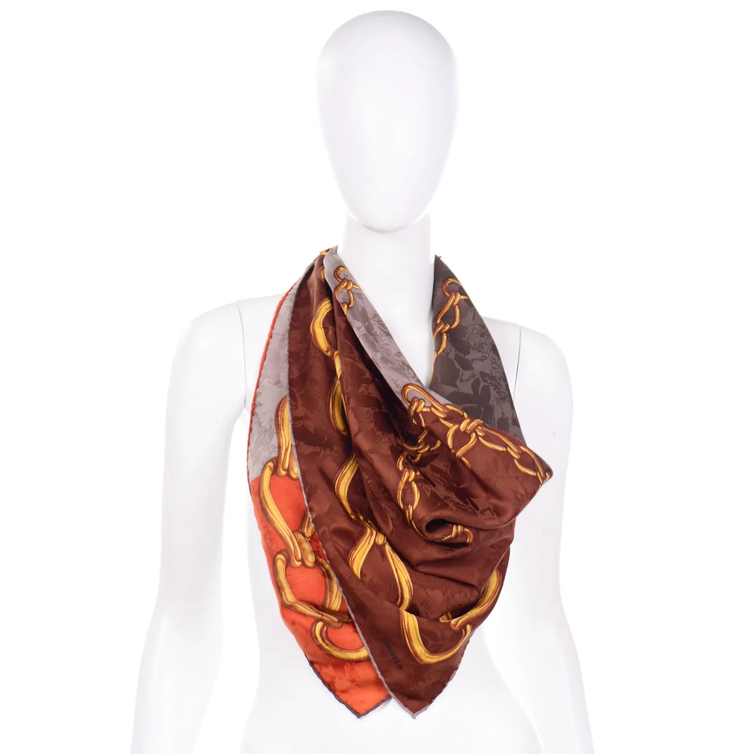 Vintage Codello Scarf in Burgundy Orange and Brown Silk