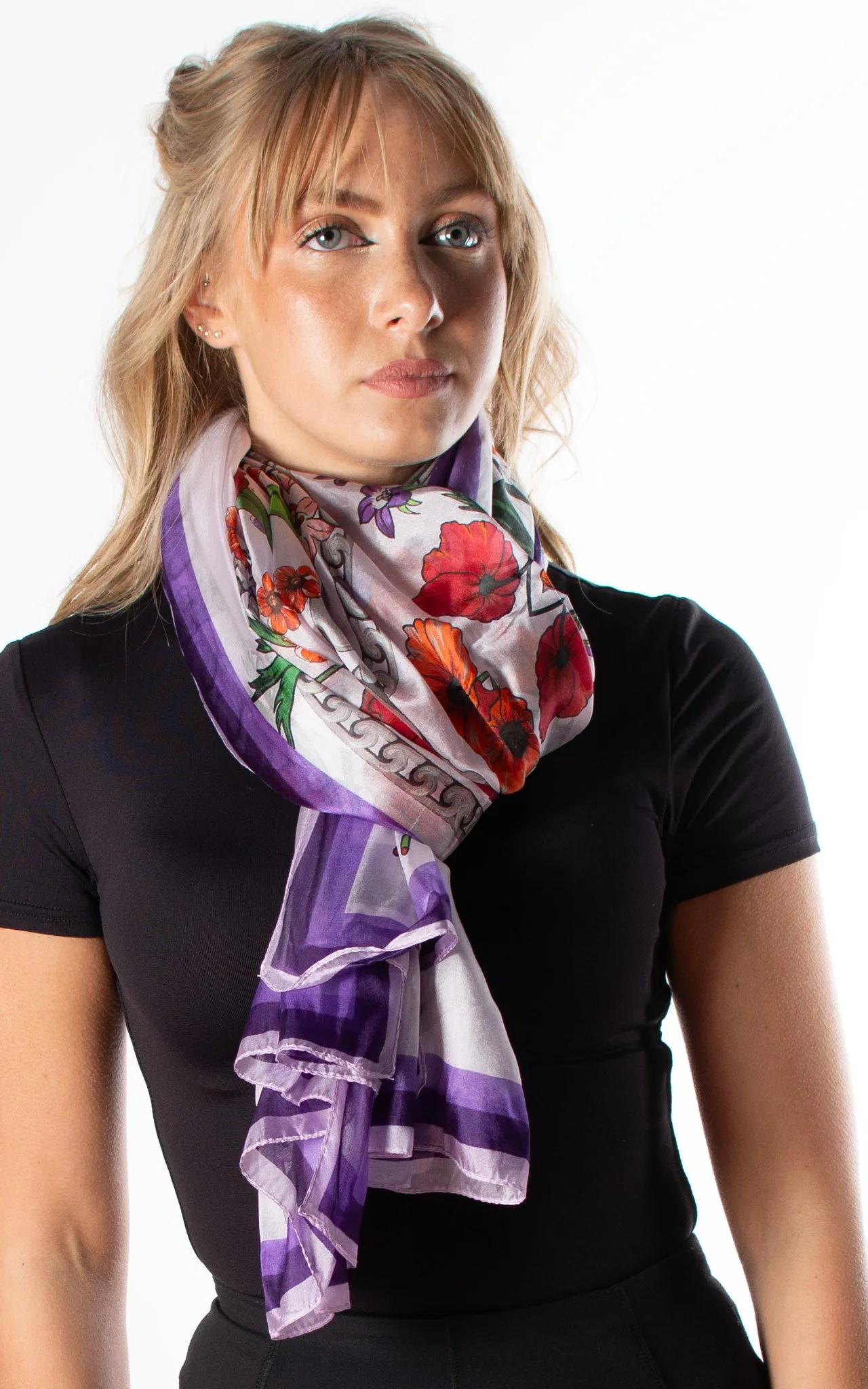 Violet Chain & Flowers Silk Scarf