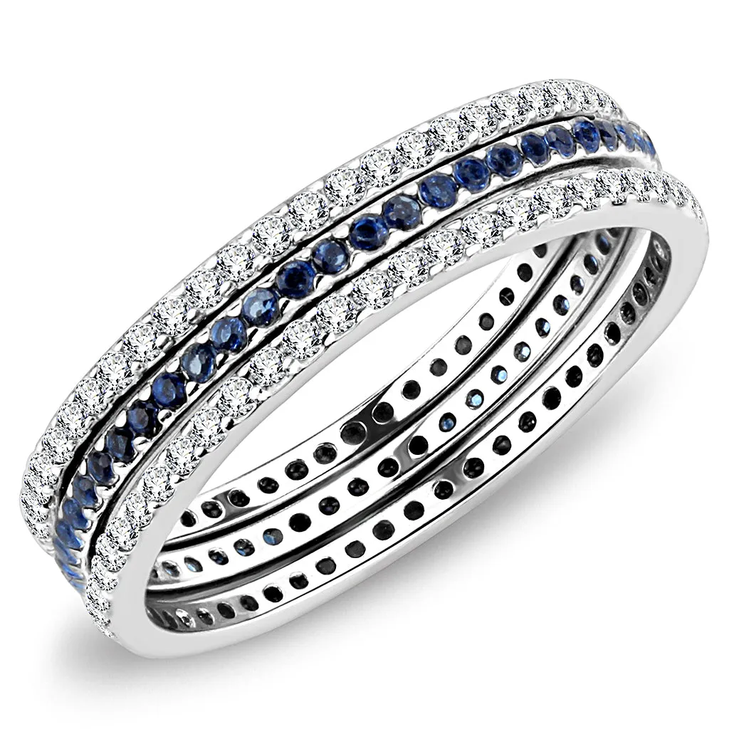 Wholesale Women's Stainless Steel AAA Grade Cubic Zirconia London Blue Eternal Ring Set