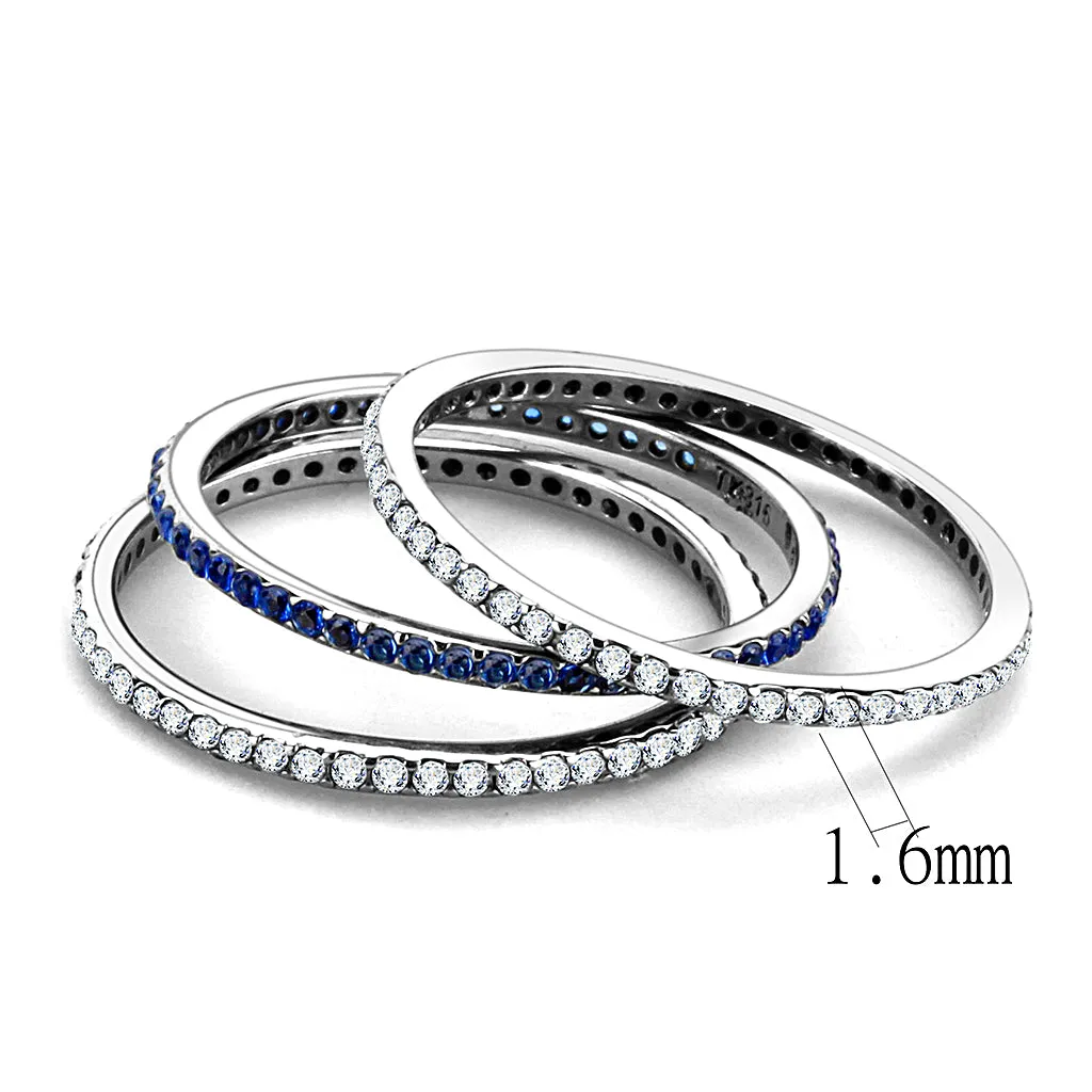 Wholesale Women's Stainless Steel AAA Grade Cubic Zirconia London Blue Eternal Ring Set