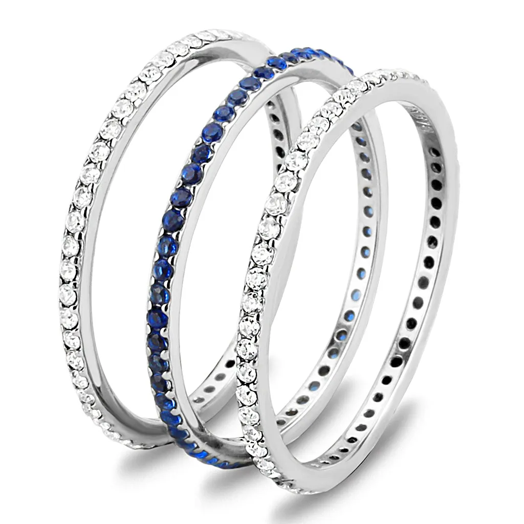 Wholesale Women's Stainless Steel AAA Grade Cubic Zirconia London Blue Eternal Ring Set